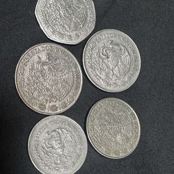 Lote de 5 monedas mexicanas  de los 70’s y 80’s