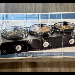 Bella Cucina- Triple Slow Cooker Buffet & Serve Three 2.5-Quart Stoneware Pots