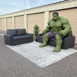 AFW Grey Leather Couch + Loveseat Set