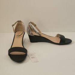 NEW Ann Taylor Snake Print Ankle Strap Wedge Heels