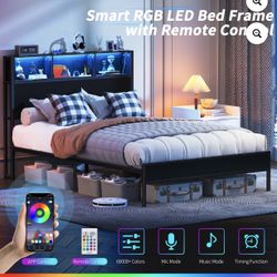 Yoobure Full Size Bed Frame With Led Lights And 6” Mattresses 