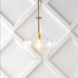 JONATHAN Y 13.25" Brass Gold/Clear Mid-Century Modern 1-Light LED Pendant Light Fixture