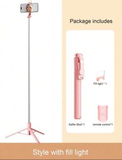 Pink and black deal 66.93 Inch/170cm Extendable Selfie Stick Tripod With Wireless Remote, With Multi-Color Fill Light, Compatible With Multiple Smartp