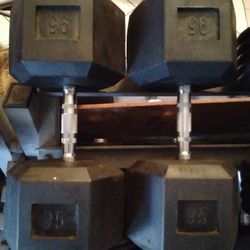 Pair Of 95 Lb Rubber Hex Dumbbells 190lbs Total Weight 