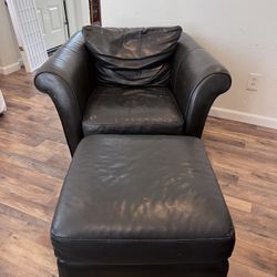 Two Leather chairs AND Ottoman