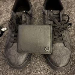 Pair Of Authentic Black Coach Shoes With Black Leather Coach Wallet