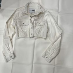 Meet You There Cropped Denim Jacket - White