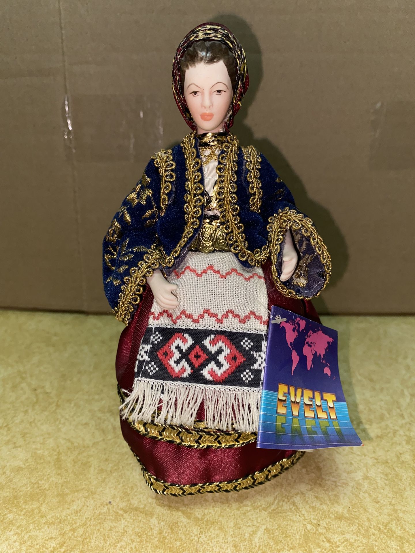 7.5 inch Vintage Evelt Handmade Greek Porcelain Doll 151 E Sfakia-Crete Imported From Greece