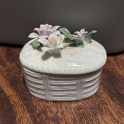 Vintage Porcelain Trinket Box with Floral Lid – Made in China