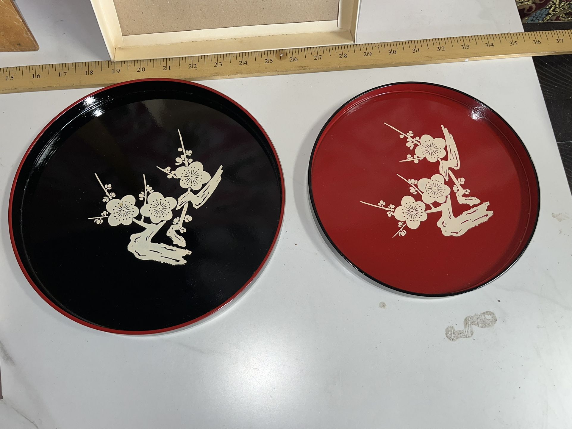 Vintage Japanese Lacquered Trays In Original Box