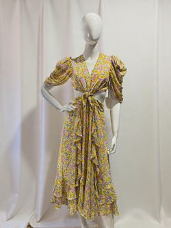 Yellow Pink Flower Cut Out Midi Dress