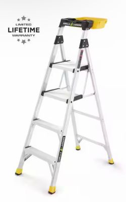 Gorilla Ladders 5.5 ft. Aluminum Dual Platform Heavy-Duty Ladder with Project Bucket(10 ft. Reach)