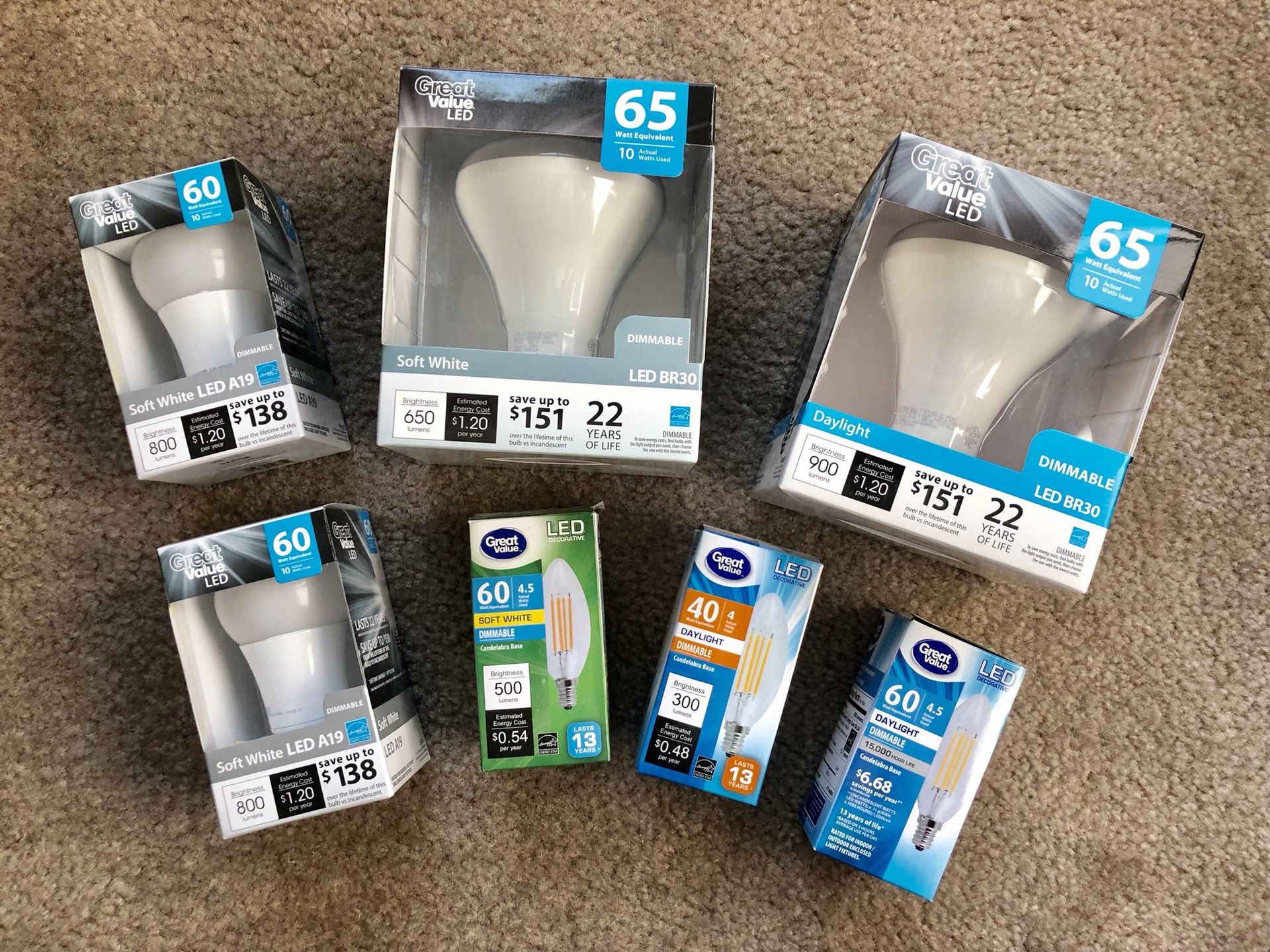 Great Value NEW HOMEOWNERS Dimmable LED Light Bulb Kit A19 BR30 E12 Candelabra