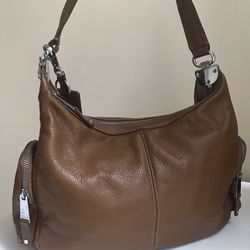 TIGNANELLO Women’s Pebbled Genuine Leather Tan Cognac Shoulder Handbag Purse