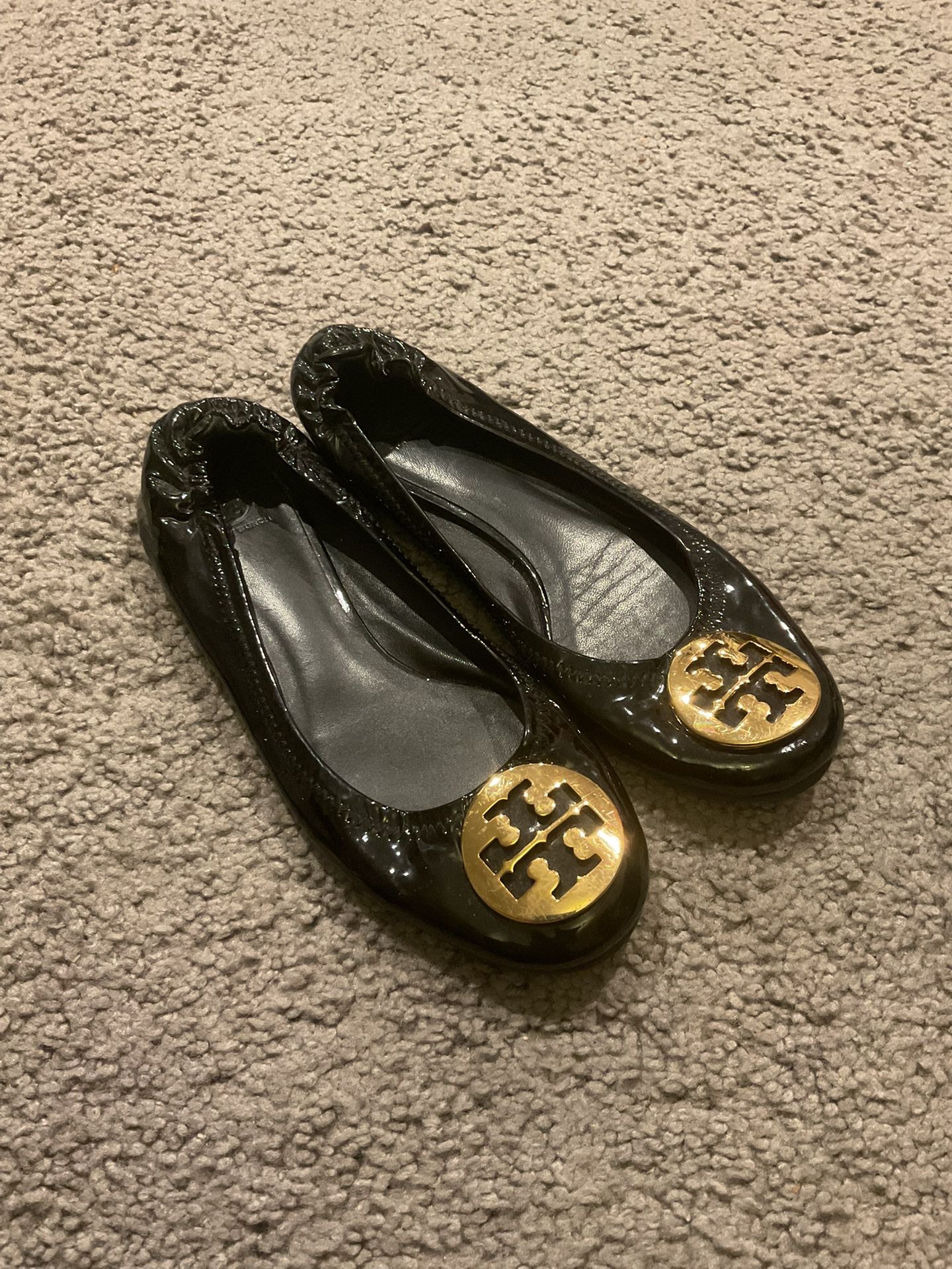 Authentic Tory Burch Black Patent Leather Ballet Flats Shoes Y2K sz 6