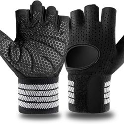 Uxpang Workout Gloves with Wrist Support Black and White Medium