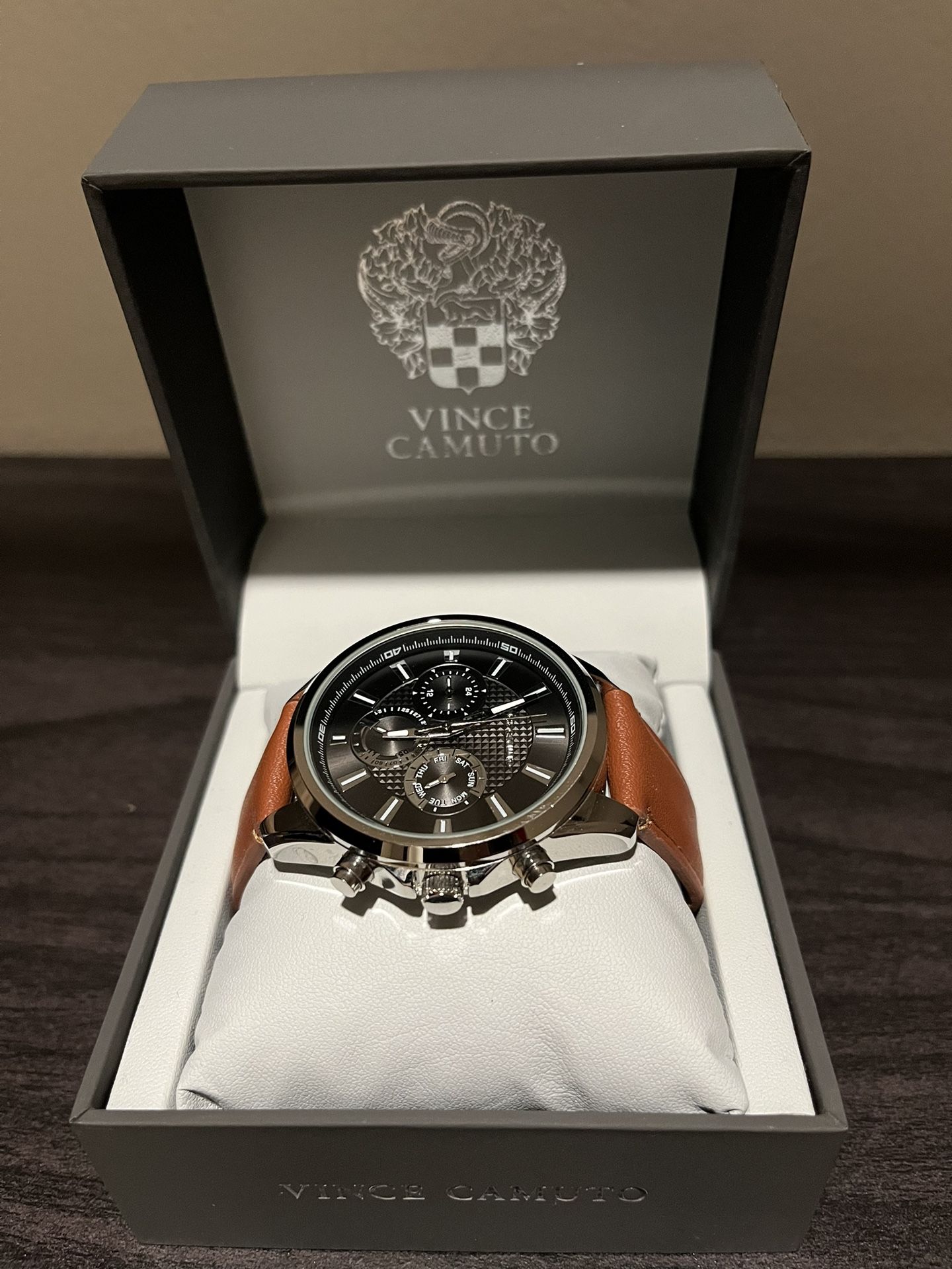 Vince Camuto Luxury Watch Mens Brown Leather Band