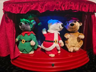 $45.00 - 1990's Christmas Animated, Musical, Lighted - Animatromics Stage Scene! (2) Christmas Songs by Whimsical Dancing Mices!