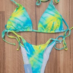 NEW LIZENS TIE-DYE LOOK 2 PC STRING BIKINI BATHING SUIT SZ SMALL