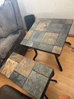 Slate Tile Top End Tables Set of 2