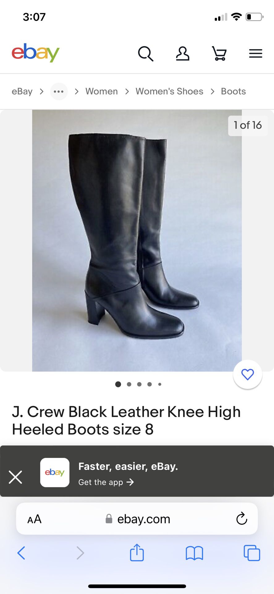 J.Crew Women’s Black Leather Knee High Heeled Riding Boots size 7.5