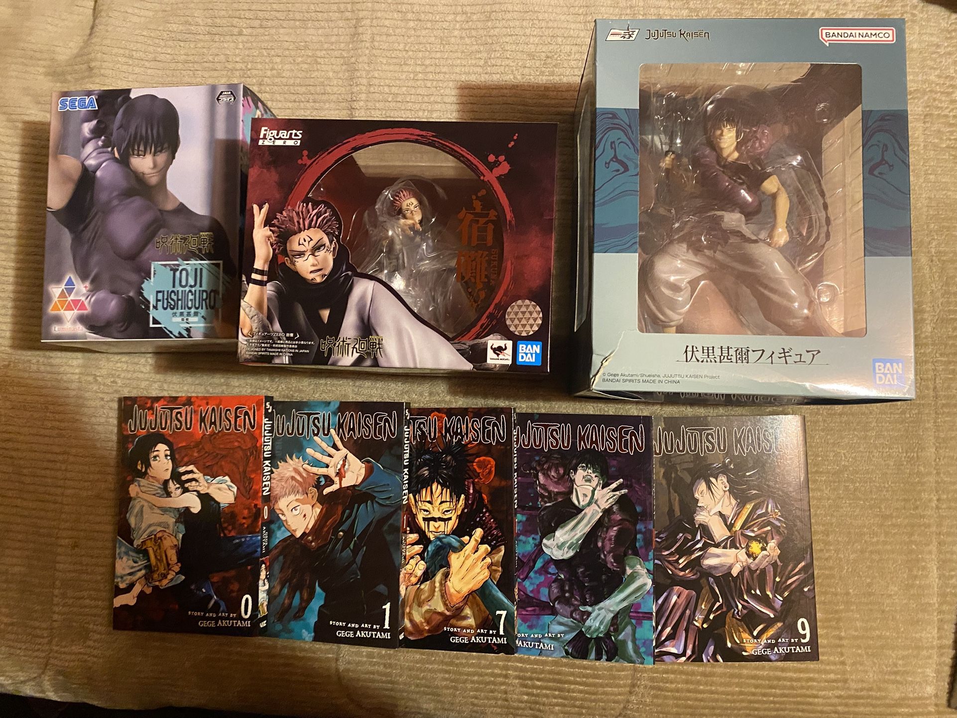 Jujutsu Kaisen Lot, Bandai Toji & Sukuna & English Manga Volumes 0, 1, 7, 8, 9.