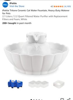 iPettie Tritone Ceramic Cat Water Fountain with extra accessories