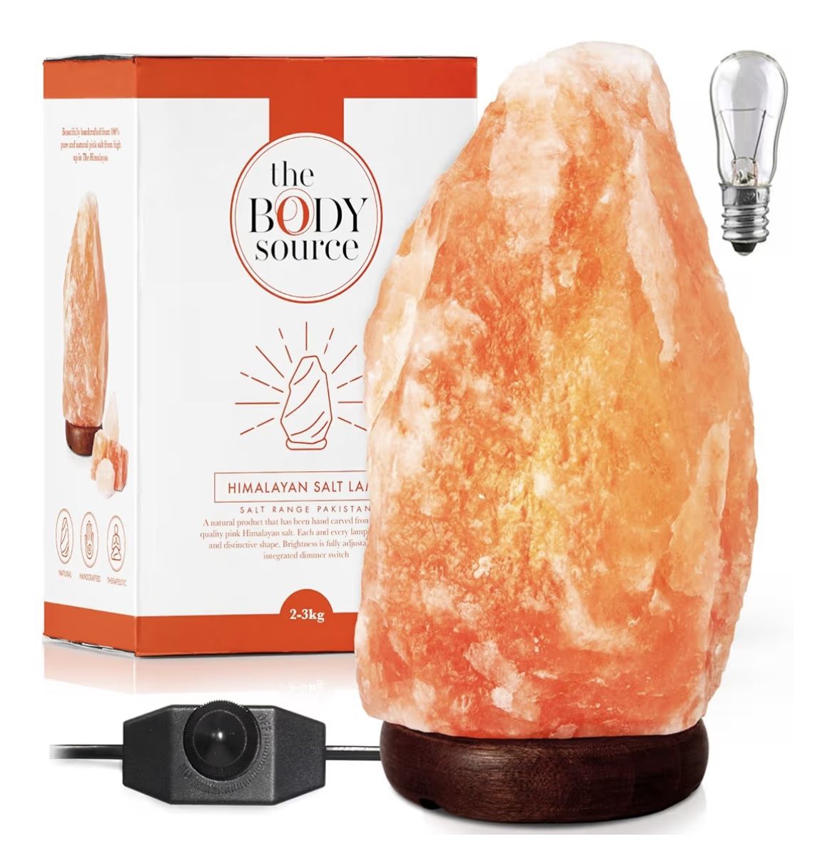 The Body Source Himalayan Salt Lamp Natural Salt Rock Lamp 10-12 Inches, 11-15lb, Dimmer Switch, Handcrafted Wooden Base, Night Light, Bulb Replacemen