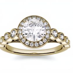 14k Yellow Gold Moissanite 1.3k Diamond Ring