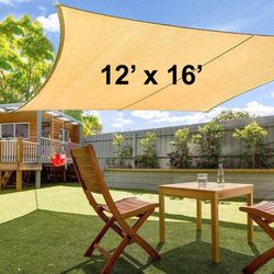 (NEW) $35 Rectangle 12x16 FT Sun Shade Sail Outdoor Top Cover w/ Ropes (Beige or Gray color)