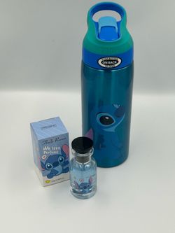 The Cutie 2 pc Stitch Bundle includes an 19oz Stitch Stitch Tumbler and An 26ml bottle of Flower Rococo Stitch perfume  (3) Available