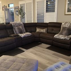 Nice Faux Leather sectional With 3 Recliners