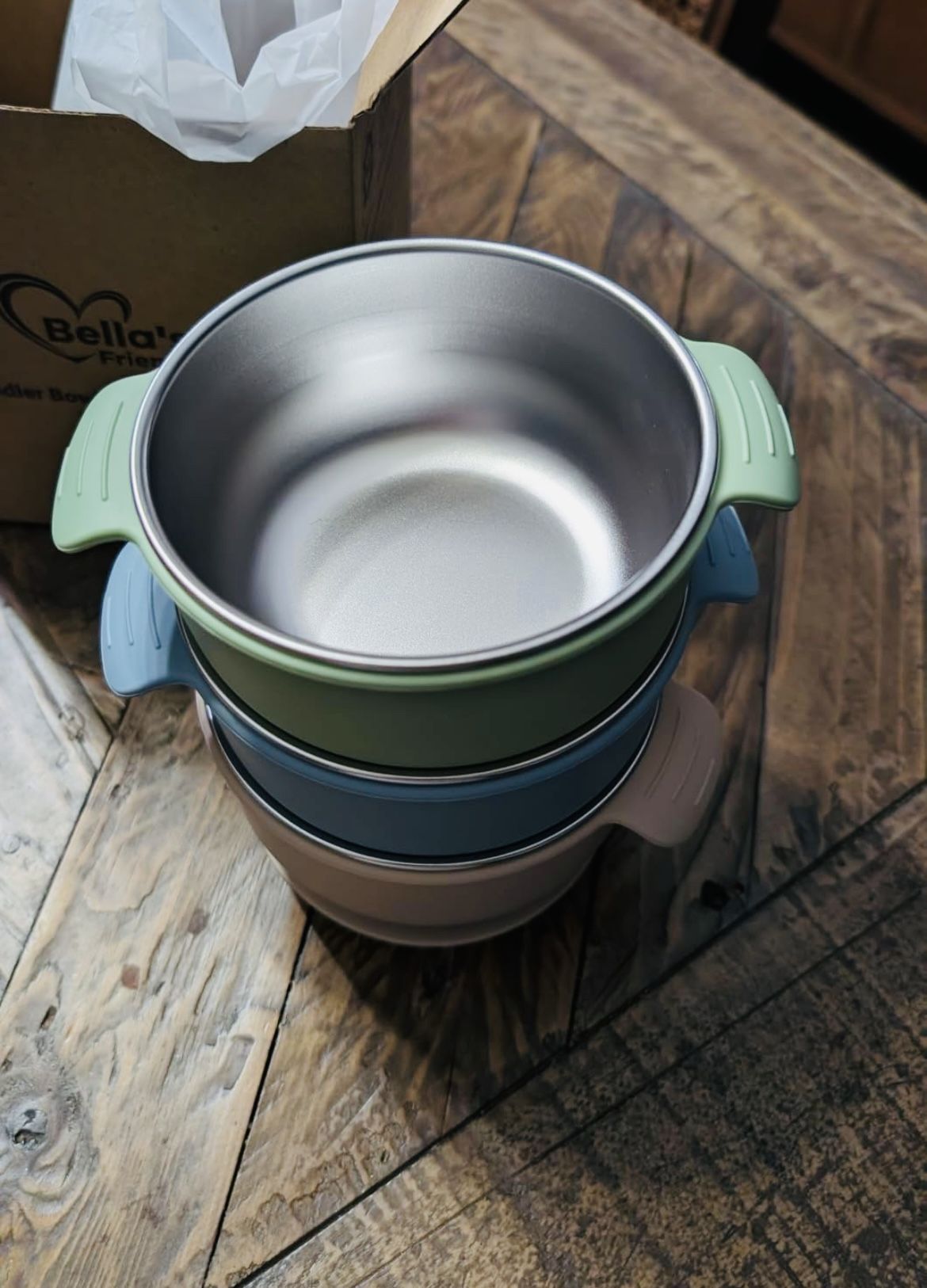 Stainless Steel and Silicone Baby Bowls with Suction 3 Pack, 4.3” for Toddlers Kids Feeding, Non-Slip, Non-Toxic, Mess-Free, Dishwasher Safe, Fit High