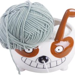 Ceramic Yarn Crochet Bowl with Bamboo Knitting Needles