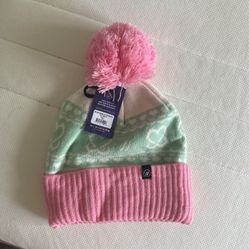 pink and green snow beanie