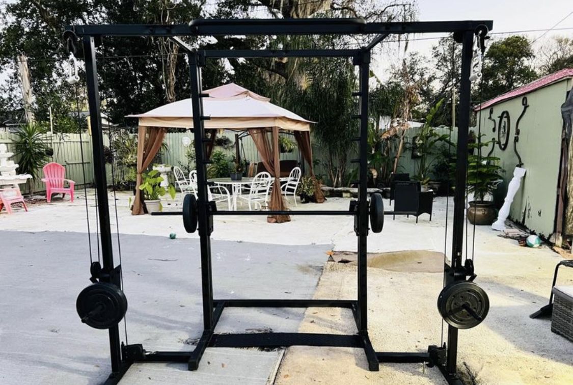 Smith machine rig power cage with cable cross system