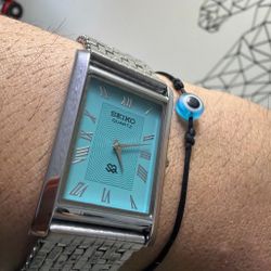 Seiko Tank 1980 Rectangle Watch Tiffany Blue Dial