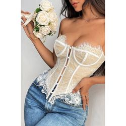 Lace Corset Crop Tops for Women Fashion Club Bodysuit With Buckle