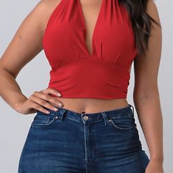 Beautiful Red Halter Top W/back Tie 