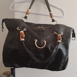 Gucci black Lambskin Tassel Leather Hobo Bag Bamboo Hardware 