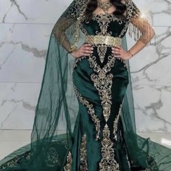 New Custom Womens Velvet Green Elegant Evening Formal Dress Size Small 2-4