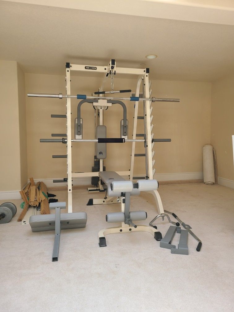 Power systems keys fitness smith machine with multi purpose bench and attachments