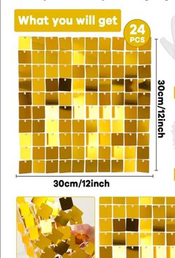 24PCS Gold Shimmer Wall Backdrop Gold Sequins Backdrop Decoration Panels,