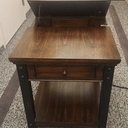 wood rectangular end table with built-in outlets in a dark cherry finish