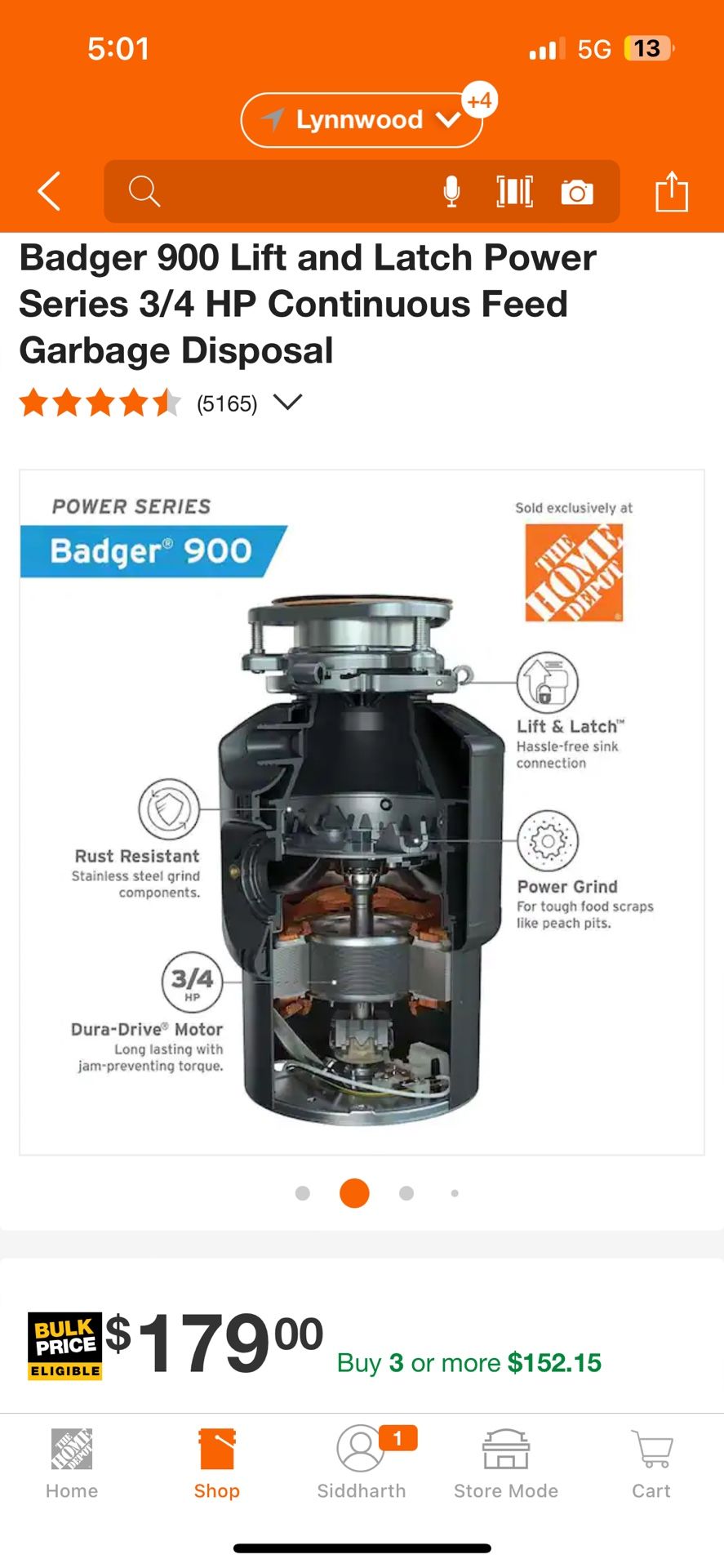 Badger 900 3/4 HP Garbage Disposal