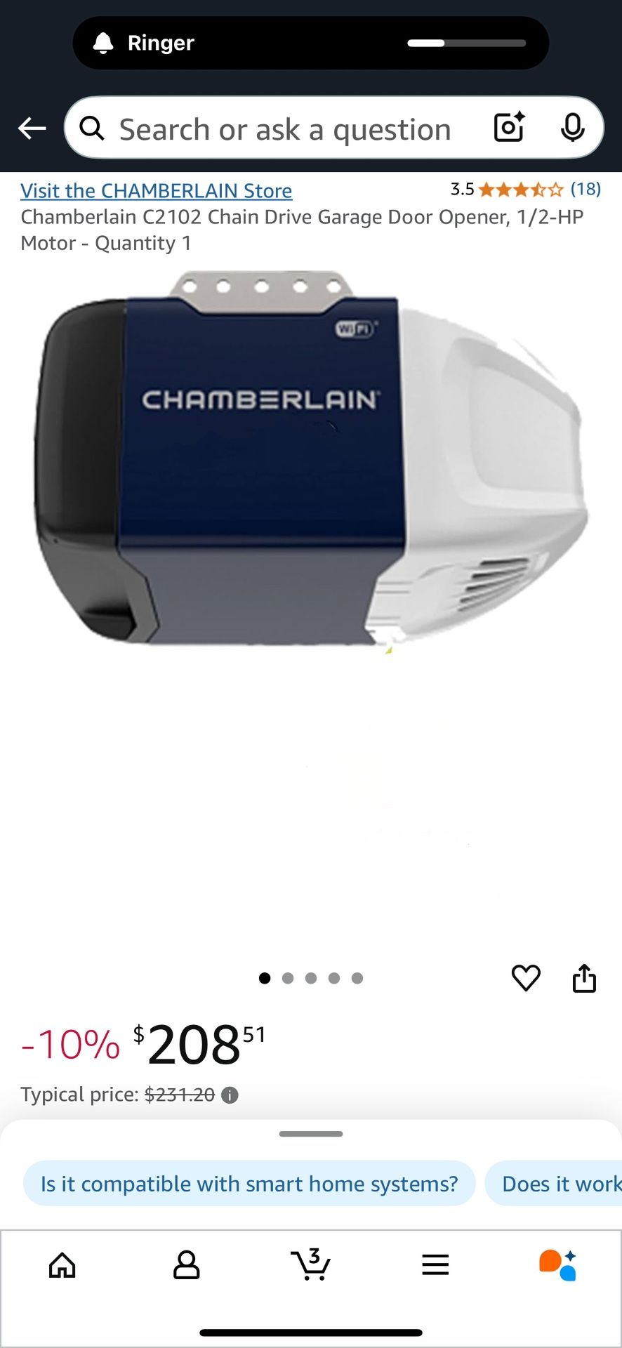 CHAMBERLAIN 1/2 HP Chain drive Garage Door Opener