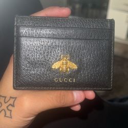 Authentic Gucci Leather Animalier Card Holder Black Wallet Bee