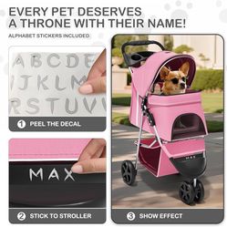 3-Wheels Foldable Pet Stroller with Waterproof Cover, Pet Strolling Cart for Small/Medium Dogs and Cats