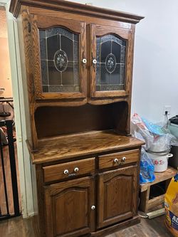 Oak Wood China Hutch Cabinet