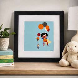 Adorable Collectable Balloon Superhero Art Print – Framed